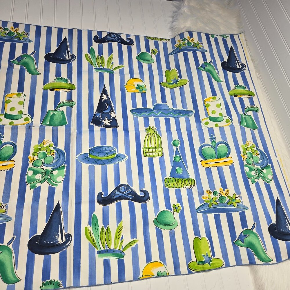DESIGNERS GUILD "Mad Hatter" Stripe Blue White Cotton New Remnant 35"T x 56.5"W